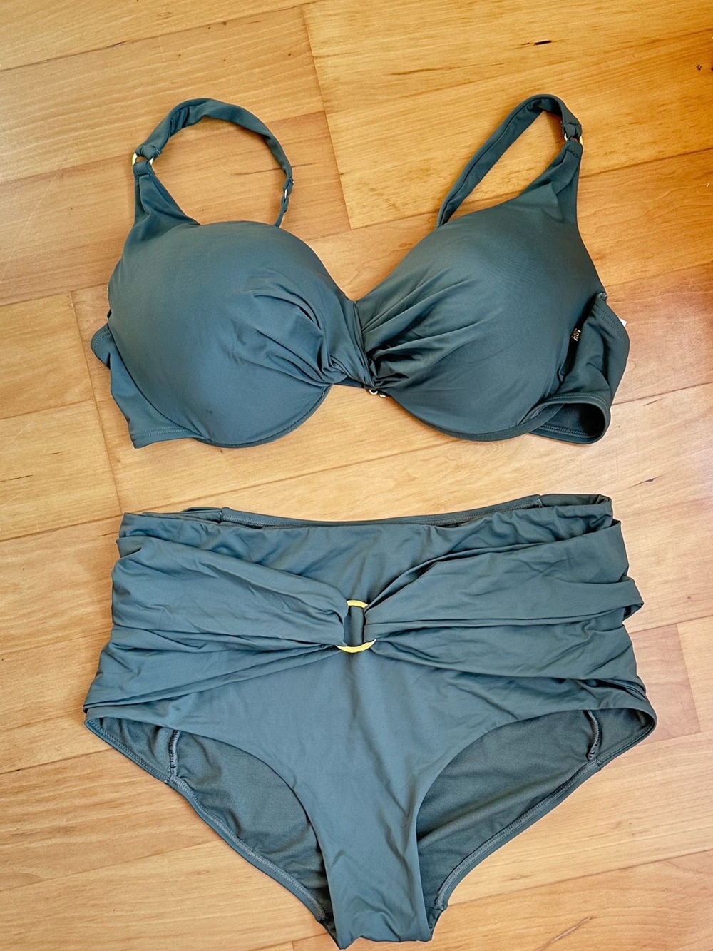 La Vie En Rose Olive Green Two-Piece Bikini Set with Ring Detail